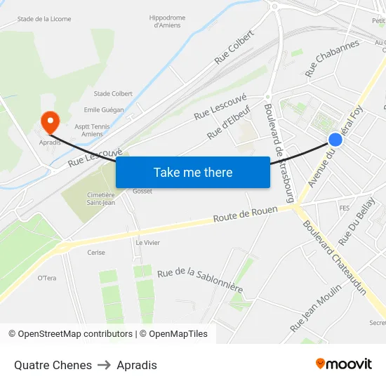 Quatre Chenes to Apradis map