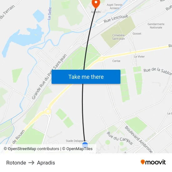 Rotonde to Apradis map