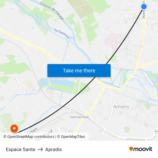 Espace Sante to Apradis map