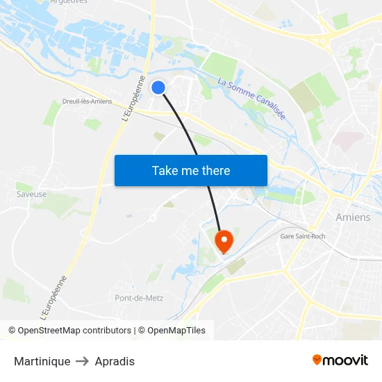 Martinique to Apradis map