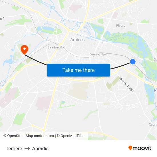 Terriere to Apradis map