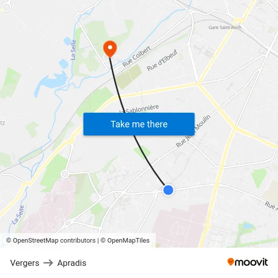 Vergers to Apradis map