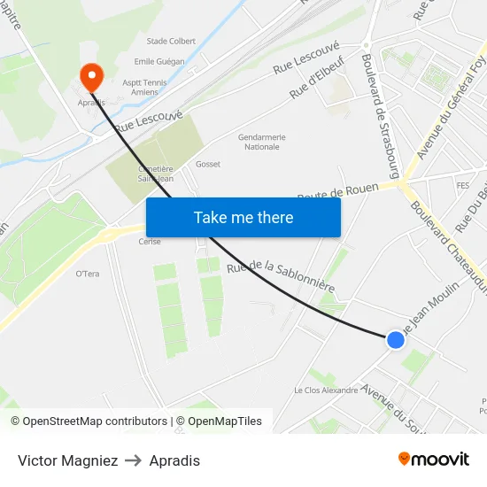 Victor Magniez to Apradis map