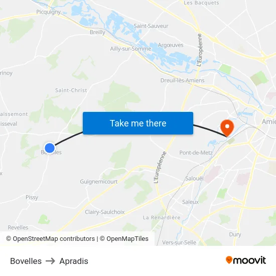 Bovelles to Apradis map