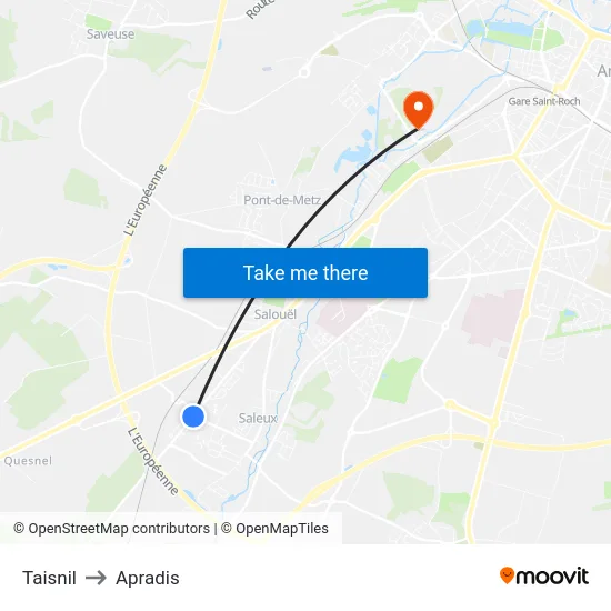 Taisnil to Apradis map