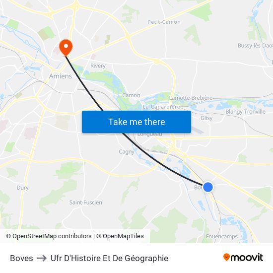 Boves to Ufr D'Histoire Et De Géographie map
