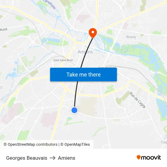 Georges Beauvais to Amiens map