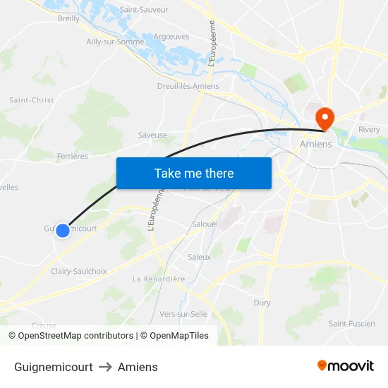 Guignemicourt to Amiens map