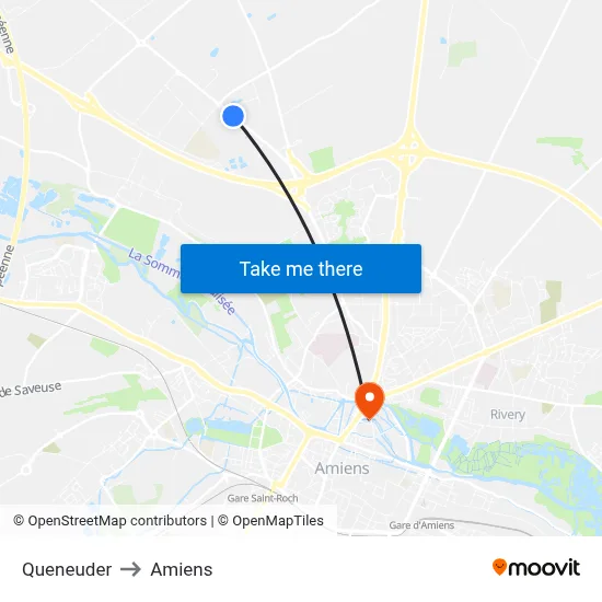 Queneuder to Amiens map