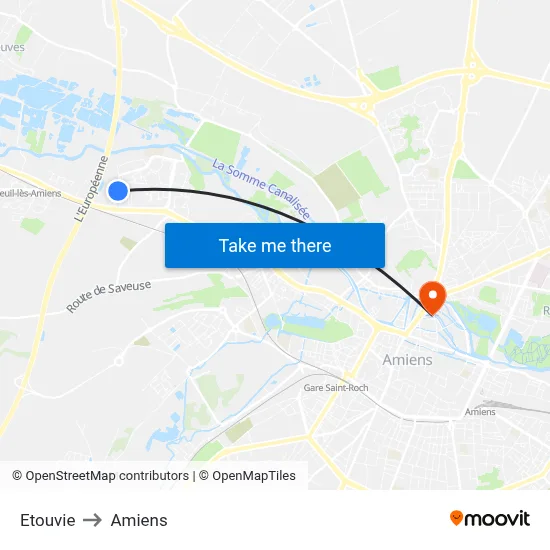 Etouvie to Amiens map
