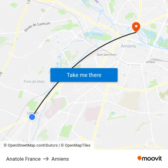 Anatole France to Amiens map