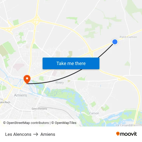 Les Alencons to Amiens map