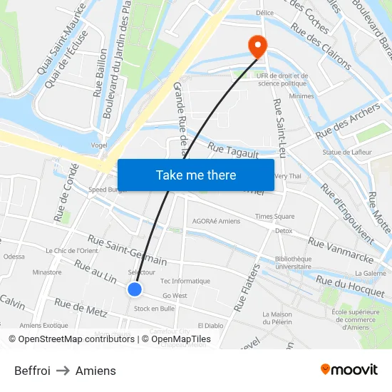 Beffroi to Amiens map
