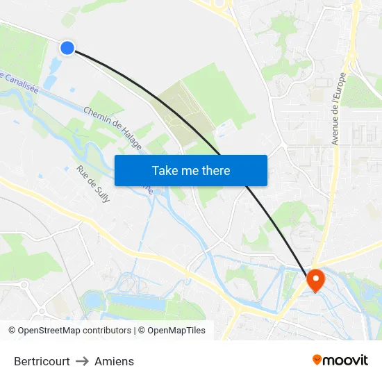 Bertricourt to Amiens map