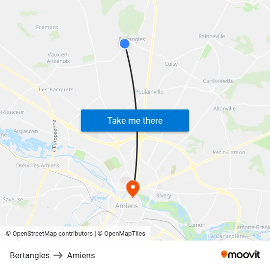 Bertangles to Amiens map