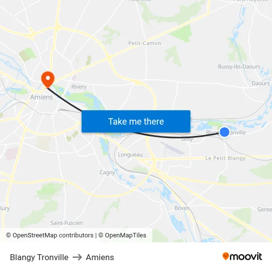 Blangy Tronville to Amiens map