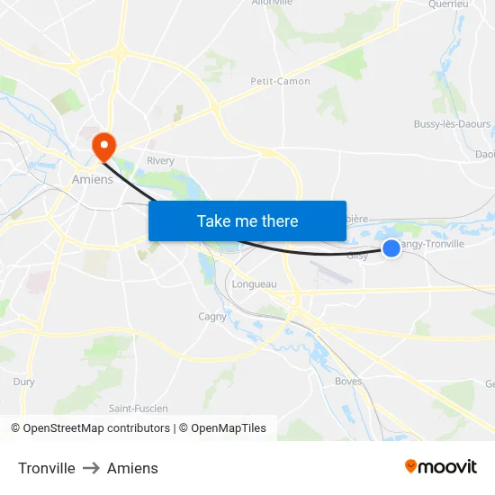 Tronville to Amiens map