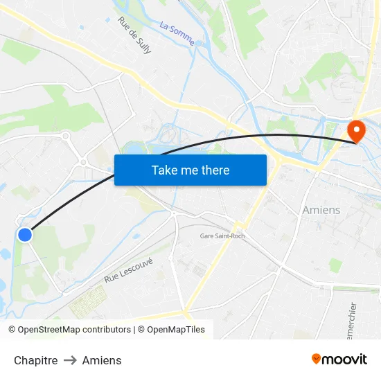 Chapitre to Amiens map