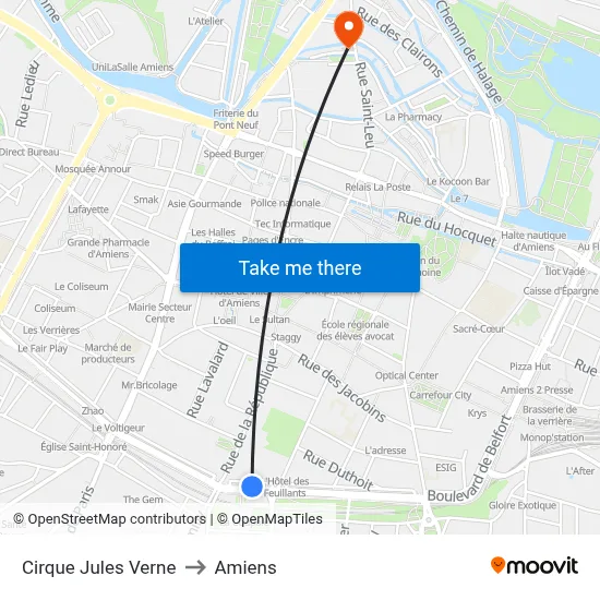 Cirque Jules Verne to Amiens map