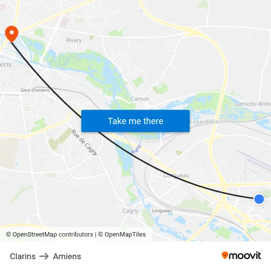 Clarins to Amiens map