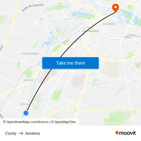 Conty to Amiens map