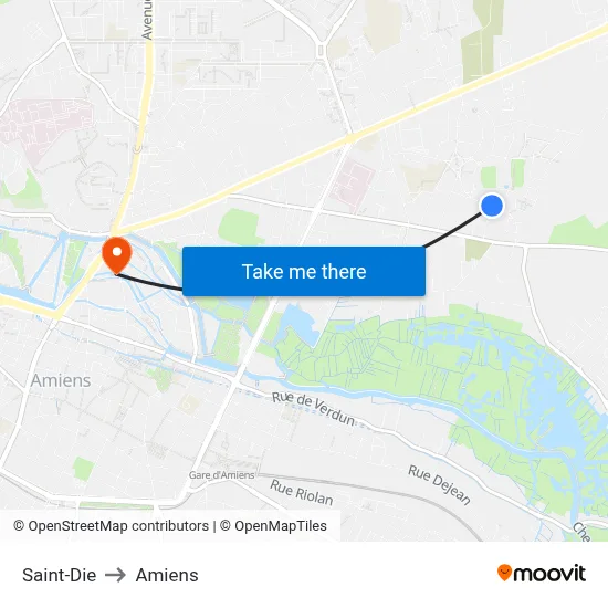 Saint-Die to Amiens map