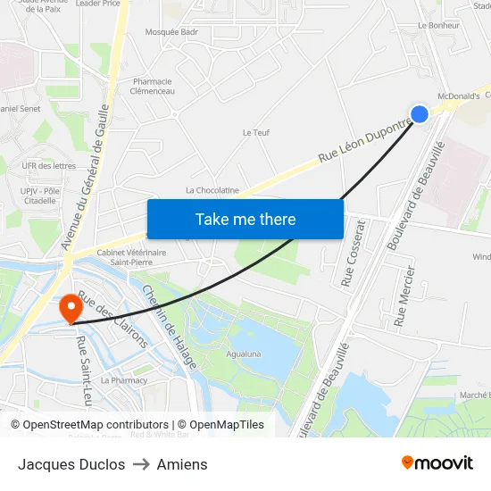 Jacques Duclos to Amiens map