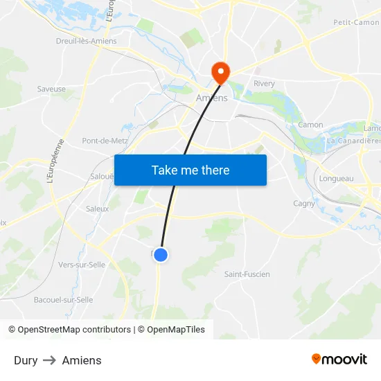 Dury to Amiens map