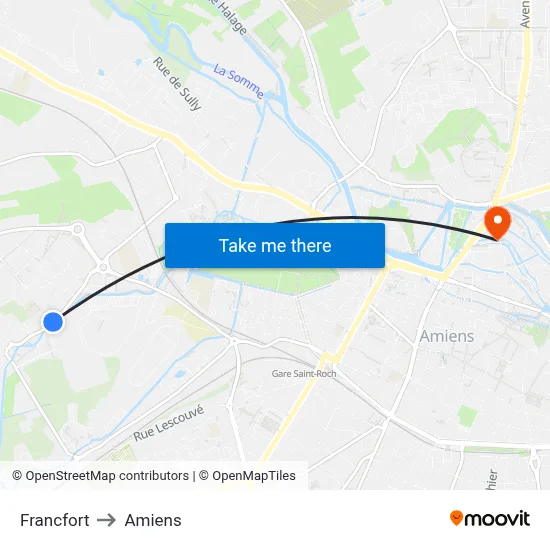 Francfort to Amiens map