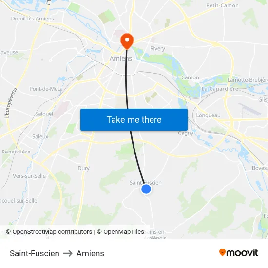 Saint-Fuscien to Amiens map