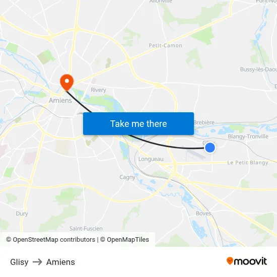 Glisy to Amiens map