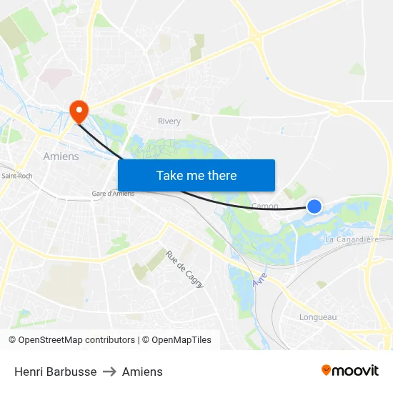 Henri Barbusse to Amiens map