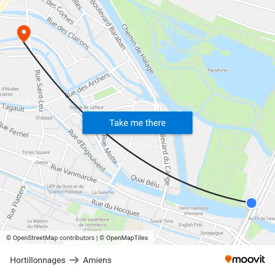 Hortillonnages to Amiens map
