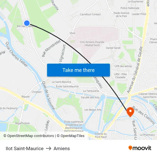 Ilot Saint-Maurice to Amiens map