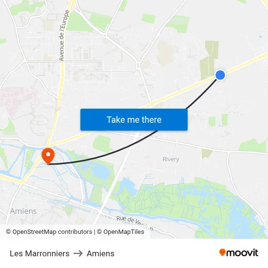 Les Marronniers to Amiens map