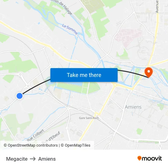Megacite to Amiens map