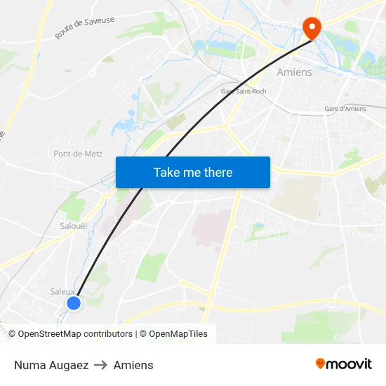 Numa Augaez to Amiens map