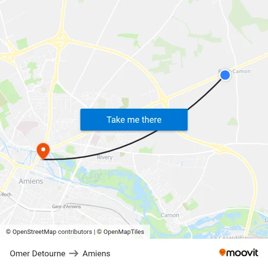 Omer Detourne to Amiens map