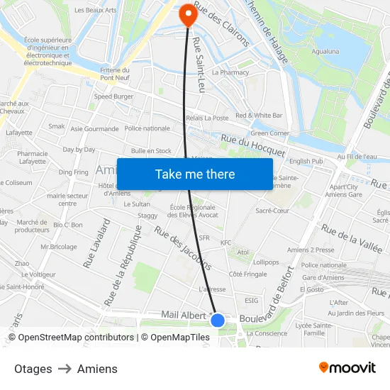 Otages to Amiens map