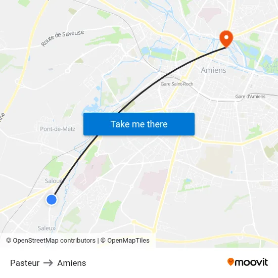 Pasteur to Amiens map