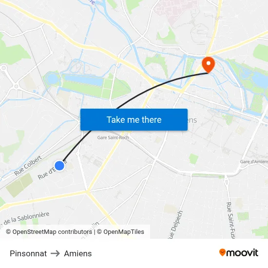 Pinsonnat to Amiens map