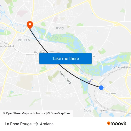 La Rose Rouge to Amiens map