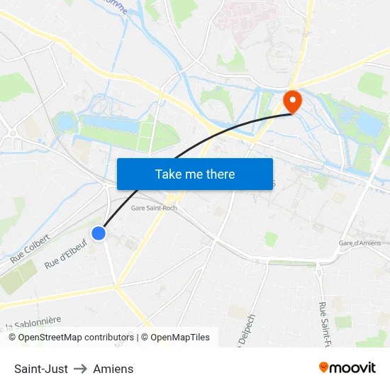 Saint-Just to Amiens map