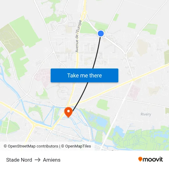 Stade Nord to Amiens map