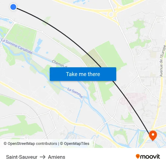 Saint-Sauveur to Amiens map