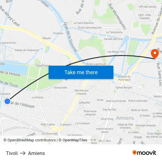 Tivoli to Amiens map