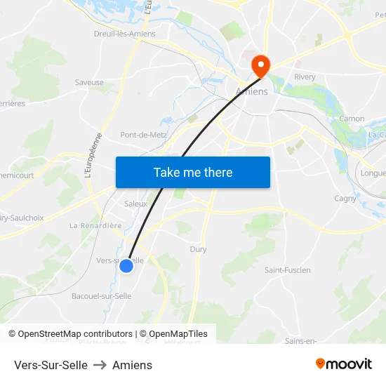 Vers-Sur-Selle to Amiens map