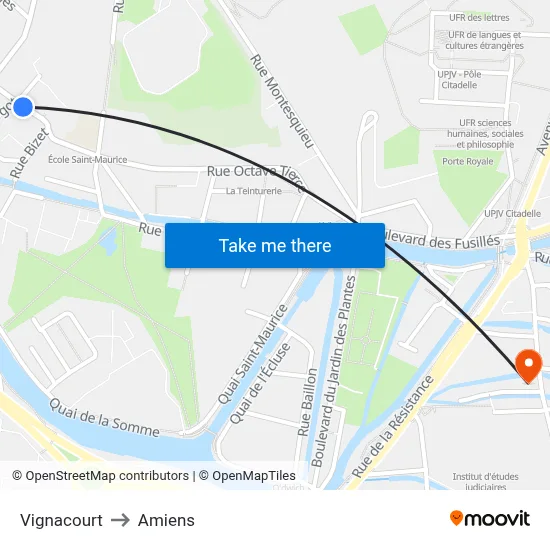 Vignacourt to Amiens map
