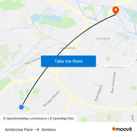 Ambroise Pare to Amiens map