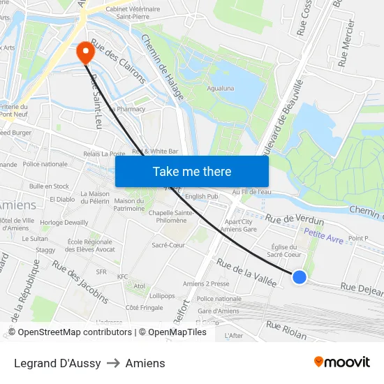 Legrand D'Aussy to Amiens map
